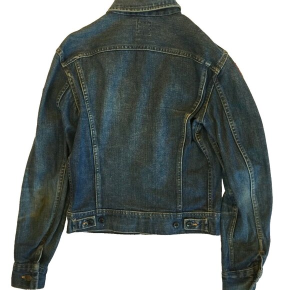 VINTAGE 70s LEE DENIM TRUCKER JACKET MENS M TRAVEL PATCHES UNION MADE USA 39x23 - Picture 2 of 15